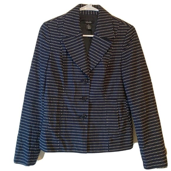 Rafaella Women’s Blue Polka Dot Cotton Peplum Career 3-Button Blazer Jacket-4 - Picture 1 of 12